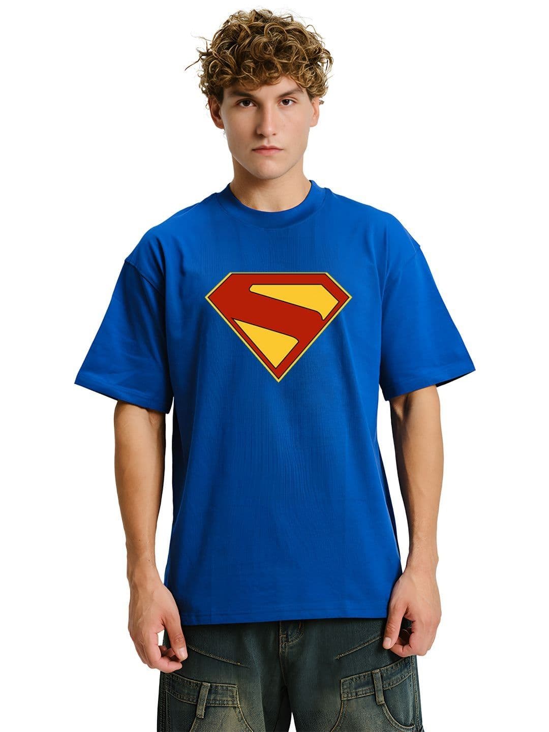 BDSQUARE Superman Graphic Printed Drop-Shoulder Sleeves Oversized Cotton T-shirt - view 1