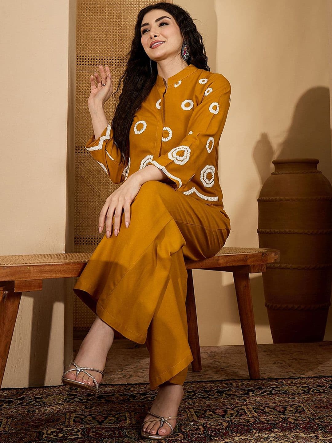 Sangria Embroidered Top With Palazzo Co-Ords - view 1