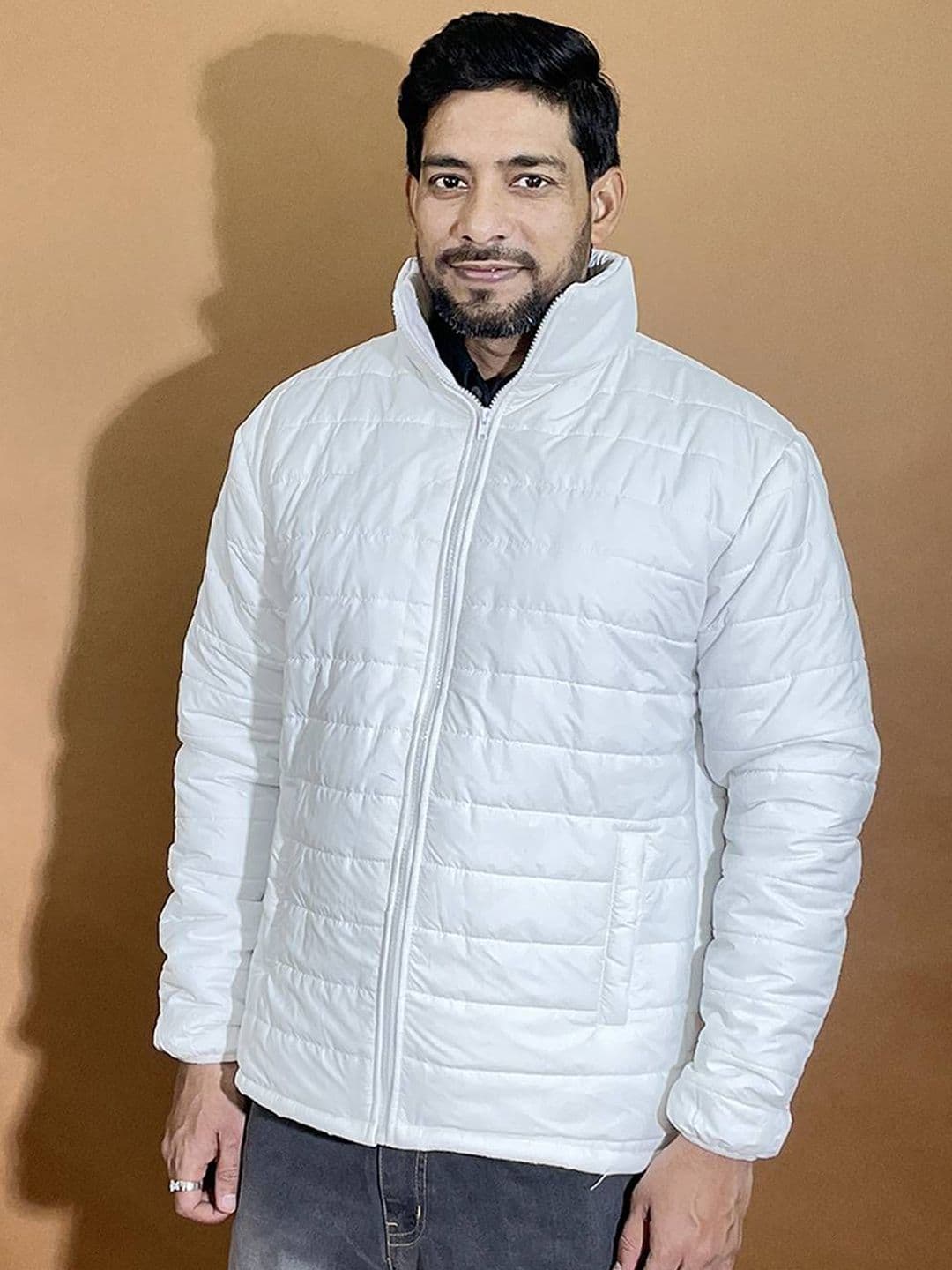 Stylecast X Kotty Striped Stand Collar Lightweight Puffer Jacket - view 1