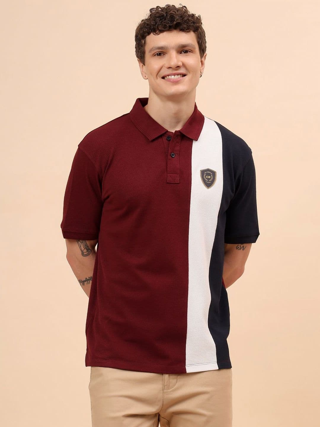 Cantabil Men Colourblocked Polo Collar T-shirt - view 1