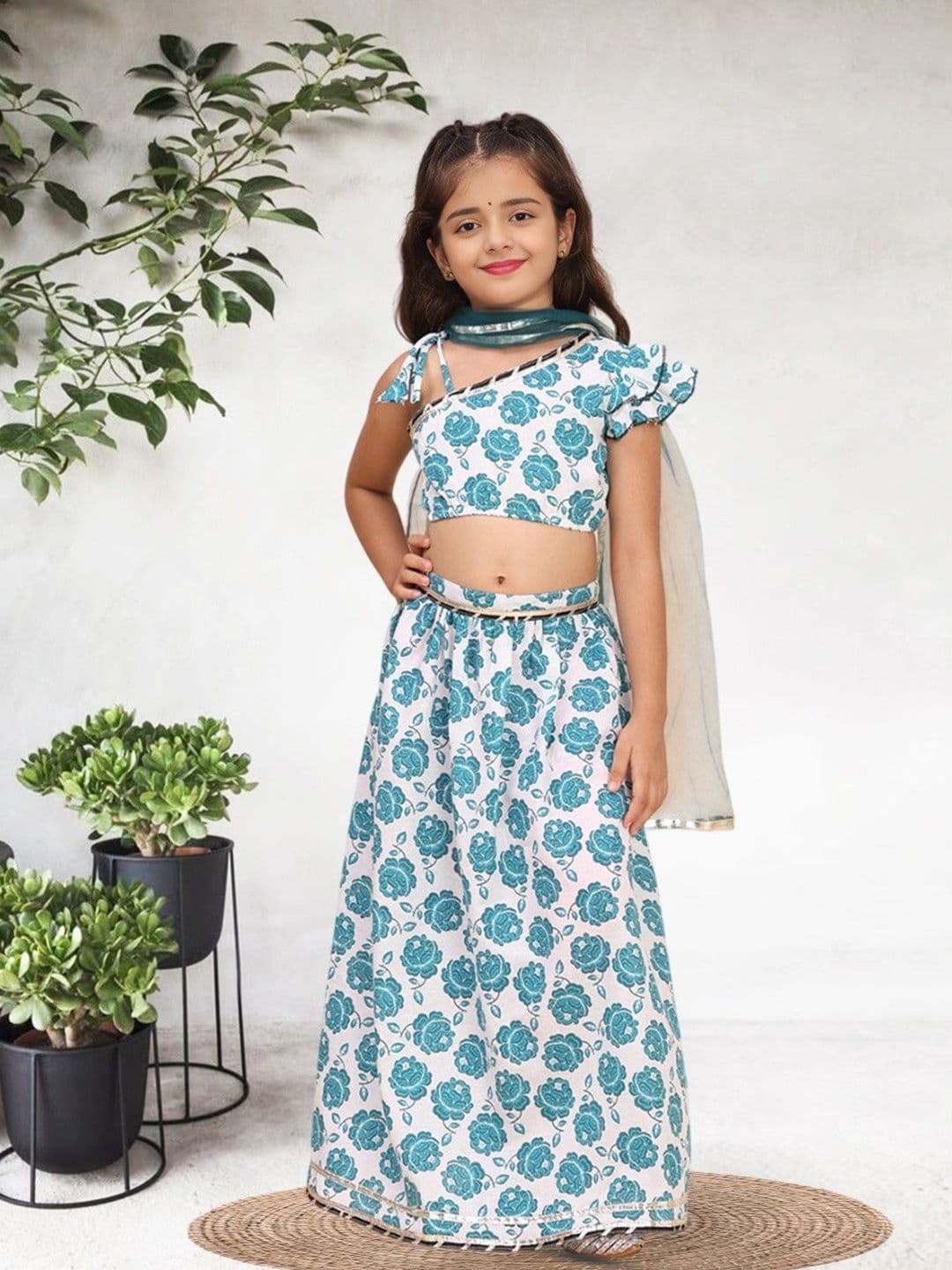 Cutiekins Girls Floral Printed Cotton Ready to Wear Lehenga & Blouse With Dupatta - view 1