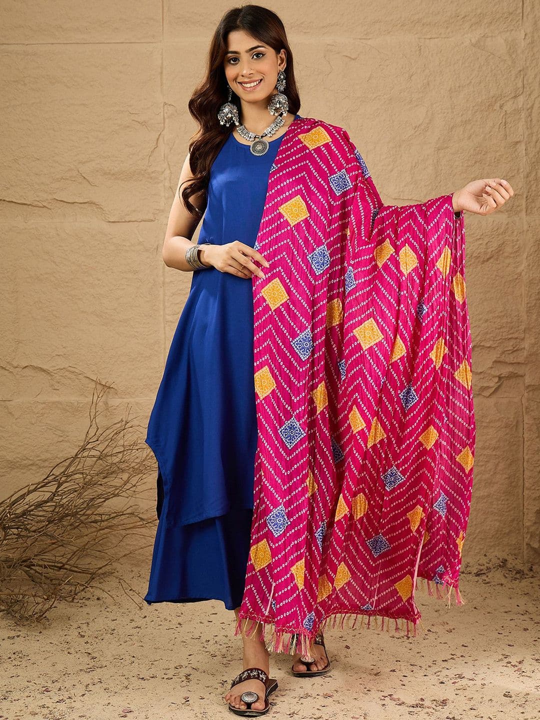 InWeave Women Solid A-Line Kurta with Palazzos & Dupatta - view 1