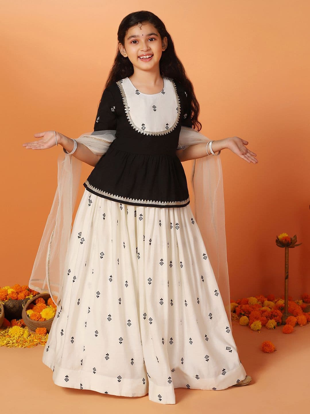 FASHION DREAM Girls Embroidered Sequinned Ready to Wear Lehenga & Blouse With Dupatta - view 1