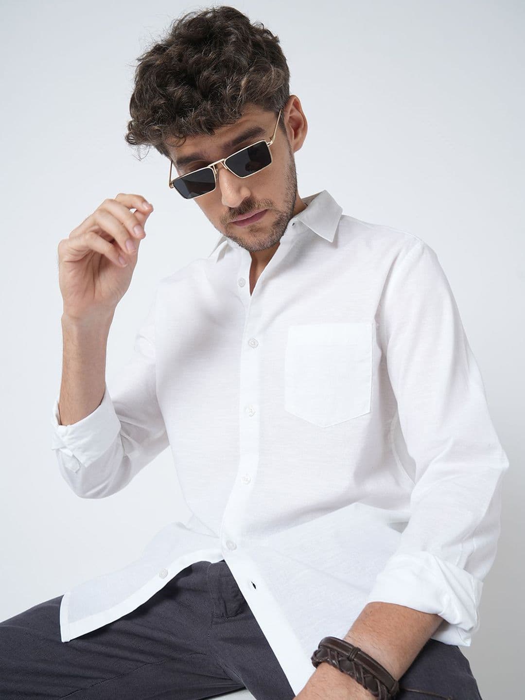 VASTRADO Men Classic Fit Solid Spread Collar Cotton Casual Shirt - view 1