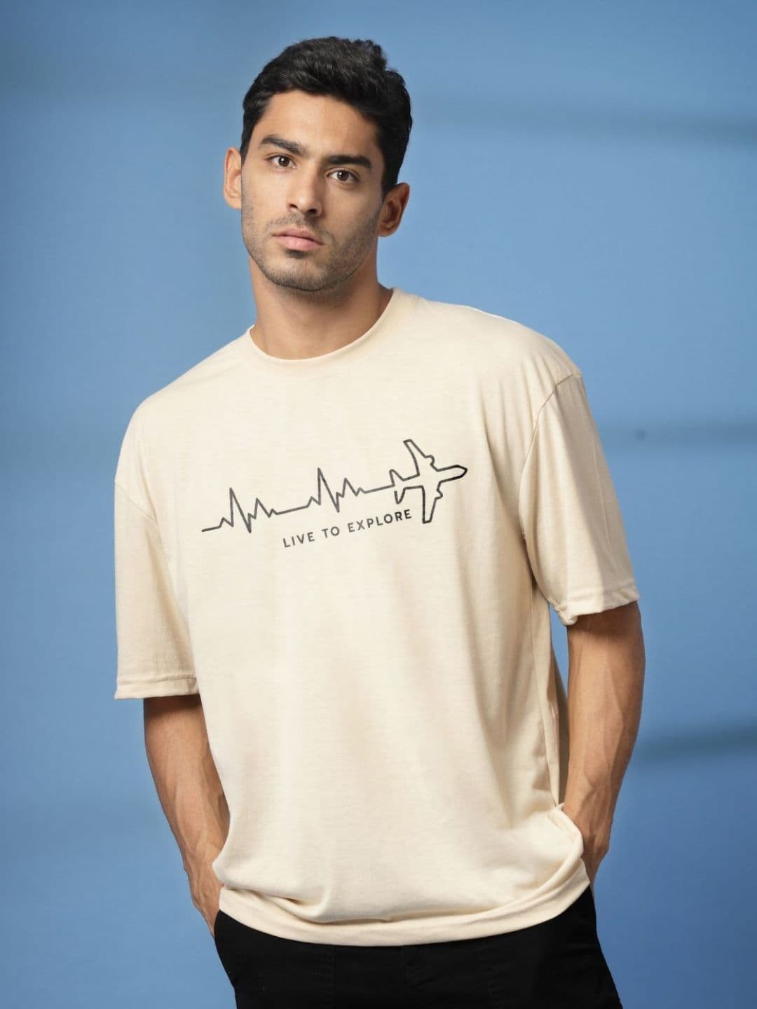 Mast & Harbour Graphic Printed Round Neck Drop Shoulder Oversized Cotton T-shirt - view 1