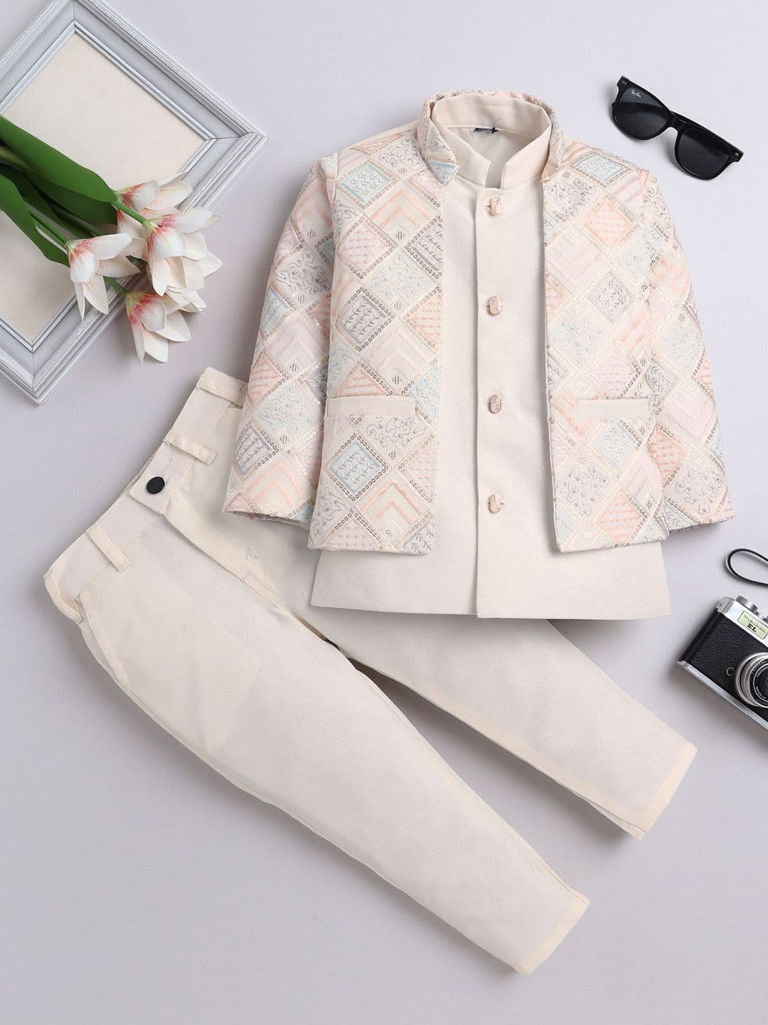 FOURFOLDS Boys Sequins Embellished & Embroidered Sherwani Set - view 1