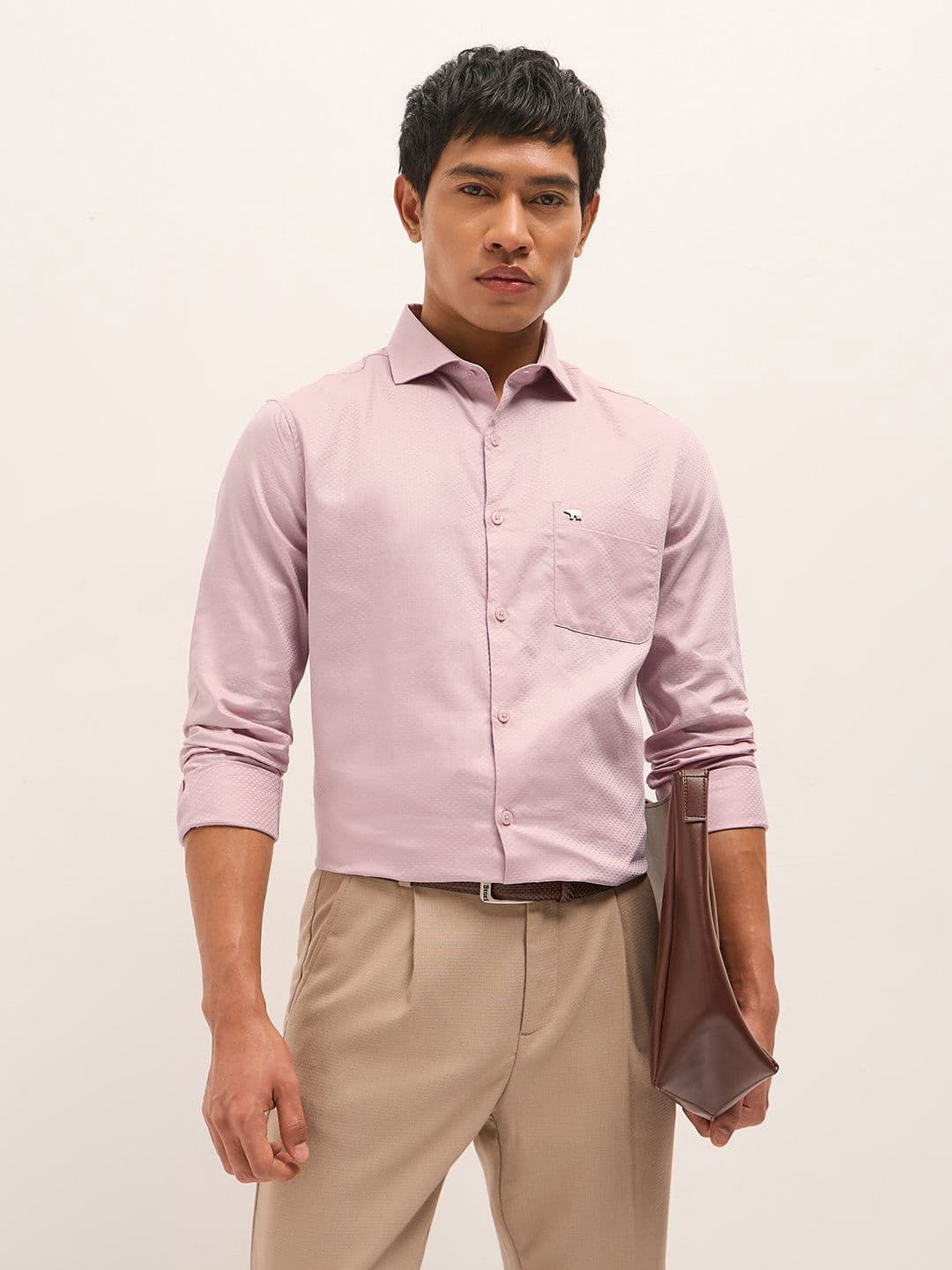 THE BEAR HOUSE Men Tailored Fit Woven Design Spread Collar Pure Cotton Formal Shirt - view 1