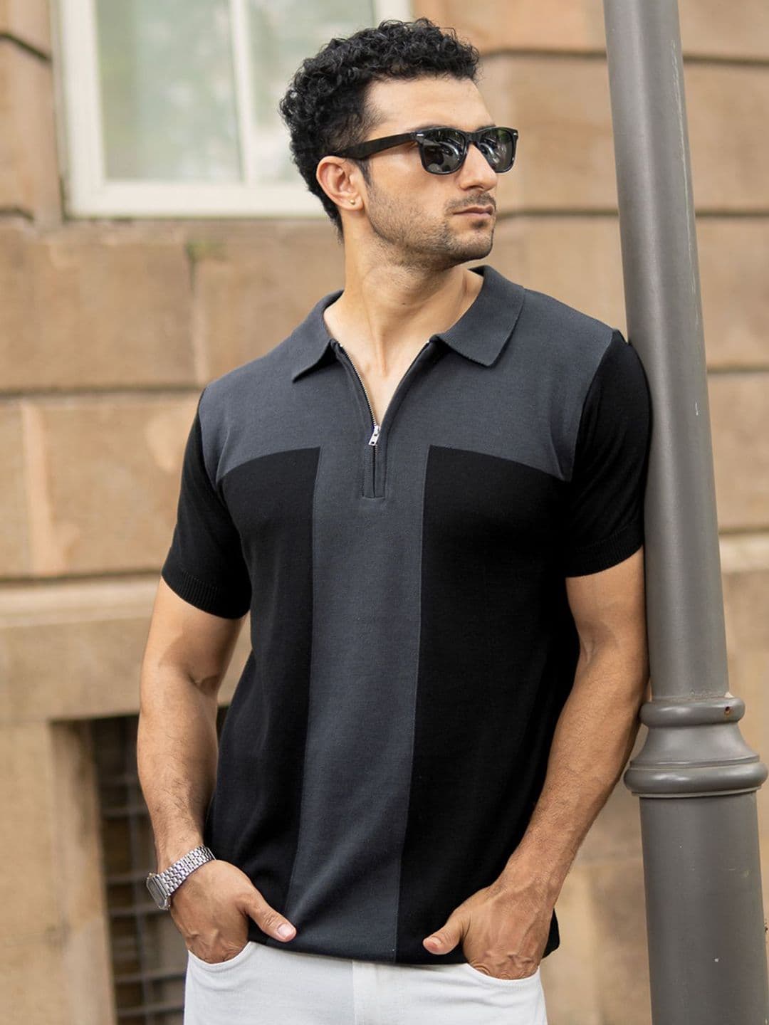 Powerlook Men Colourblocked Polo Collar Cotton T-shirt - view 1