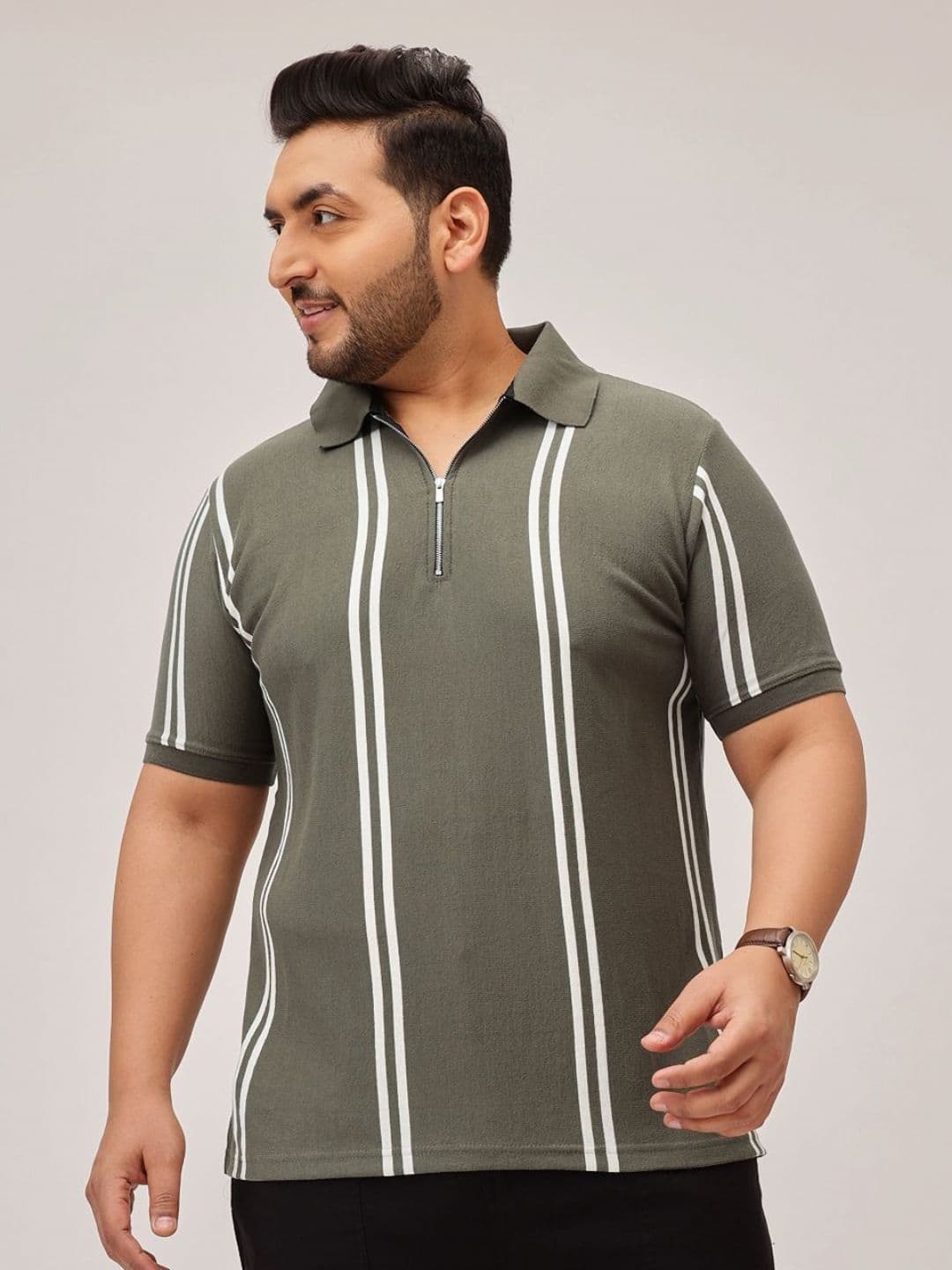UNSTD Men Plus Size Cotton Polo Collar Striped Casual T-shirt - view 1