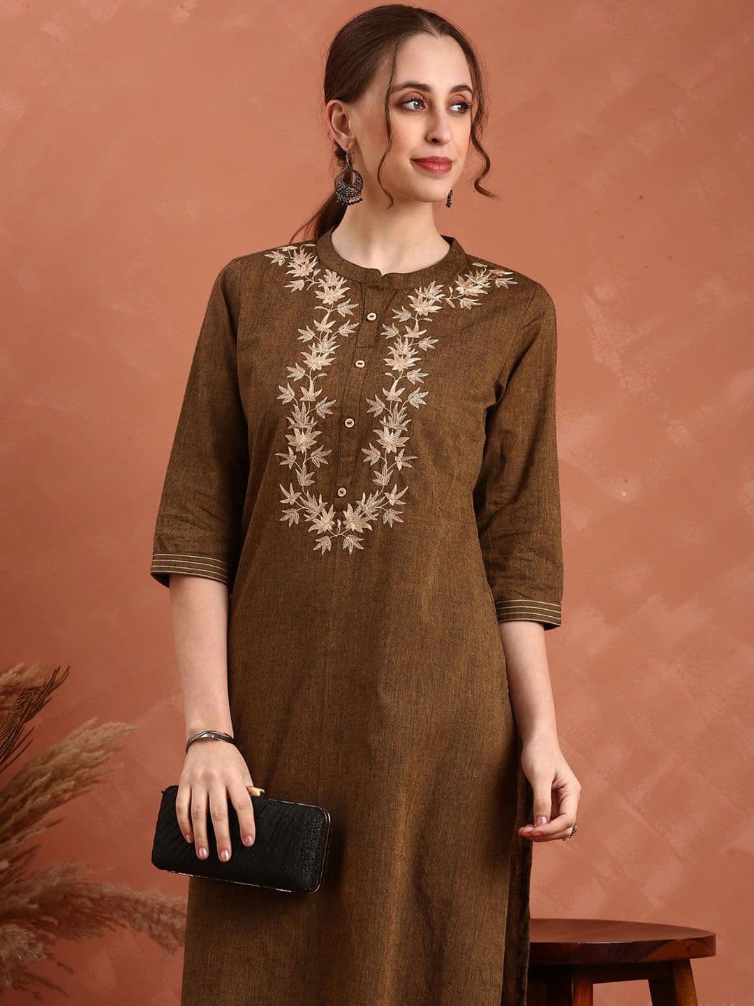 Anouk Women Ethnic Motifs Embroidered Yoke Design Cotton Straight Kurta - view 1