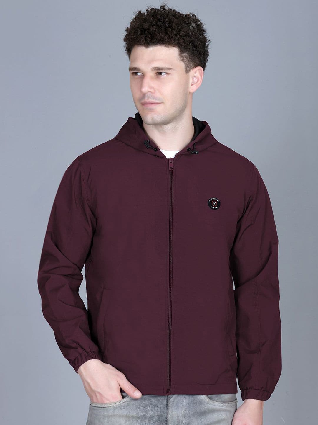 MOUNTAIN COLOURS Men Hooded Solid Windcheater Bomber Jacket - view 1