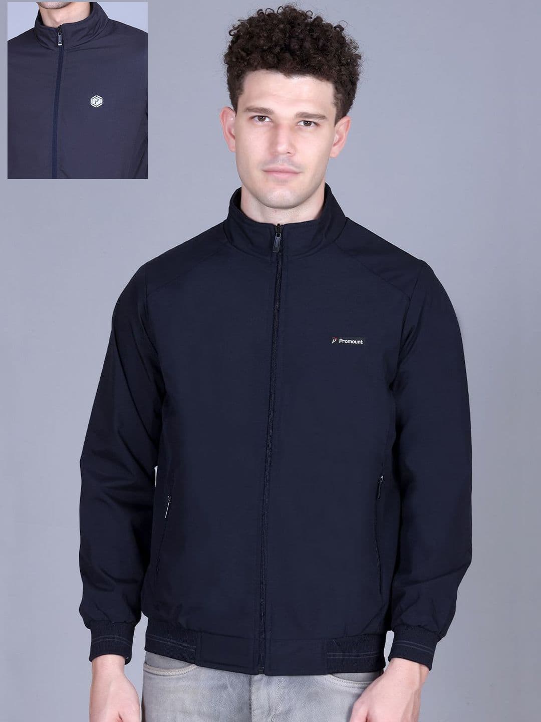 MOUNTAIN COLOURS Men Mock Collar Solid Reversible Bomber Jacket - view 1