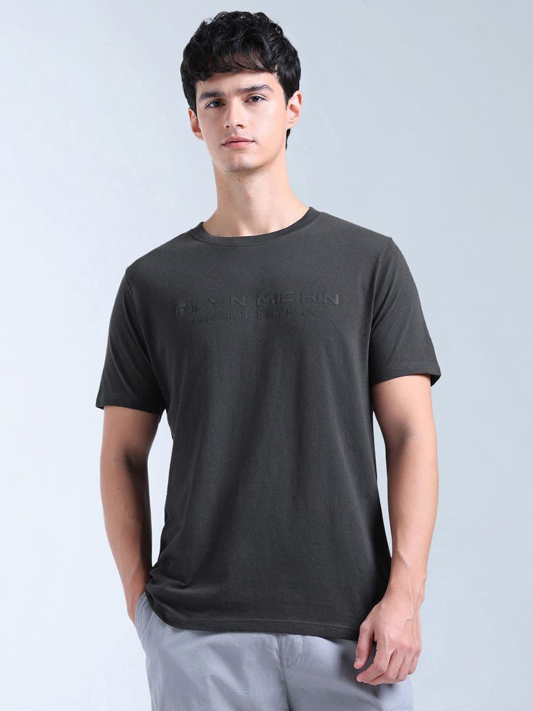 Flying Machine Men Solid Round Neck Pure Cotton T-shirt - view 1