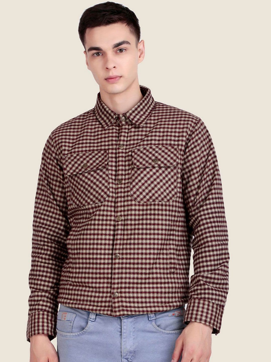 Leather Retail Men Spread Collar Checked Lightweight Woollen Tailored Jacket - view 1