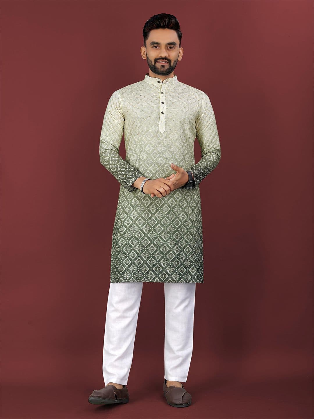 CHARLOTTE GRACIOUS Floral Printed Band Collar Sequinned Straight Kurta - view 1