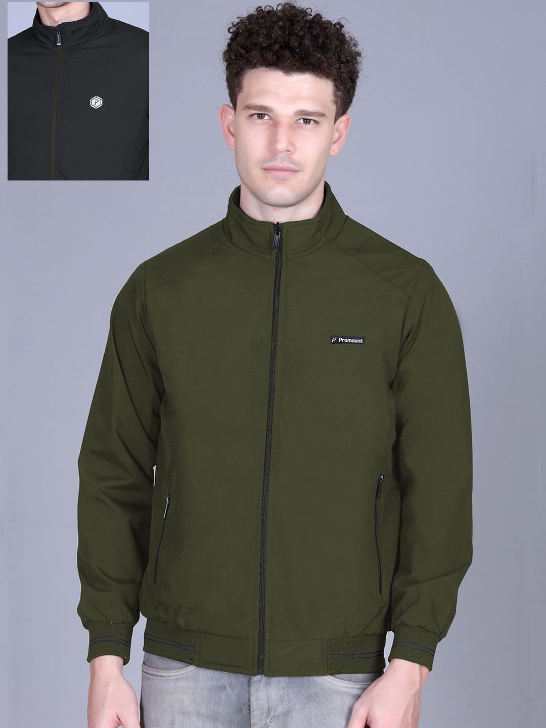 MOUNTAIN COLOURS Men Mock Collar Solid Reversible Bomber Jacket - view 1