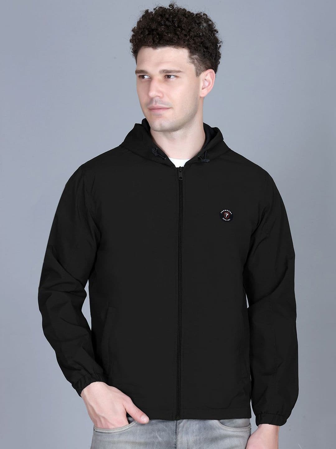 MOUNTAIN COLOURS Men Hooded Solid Windcheater Bomber Jacket - view 1