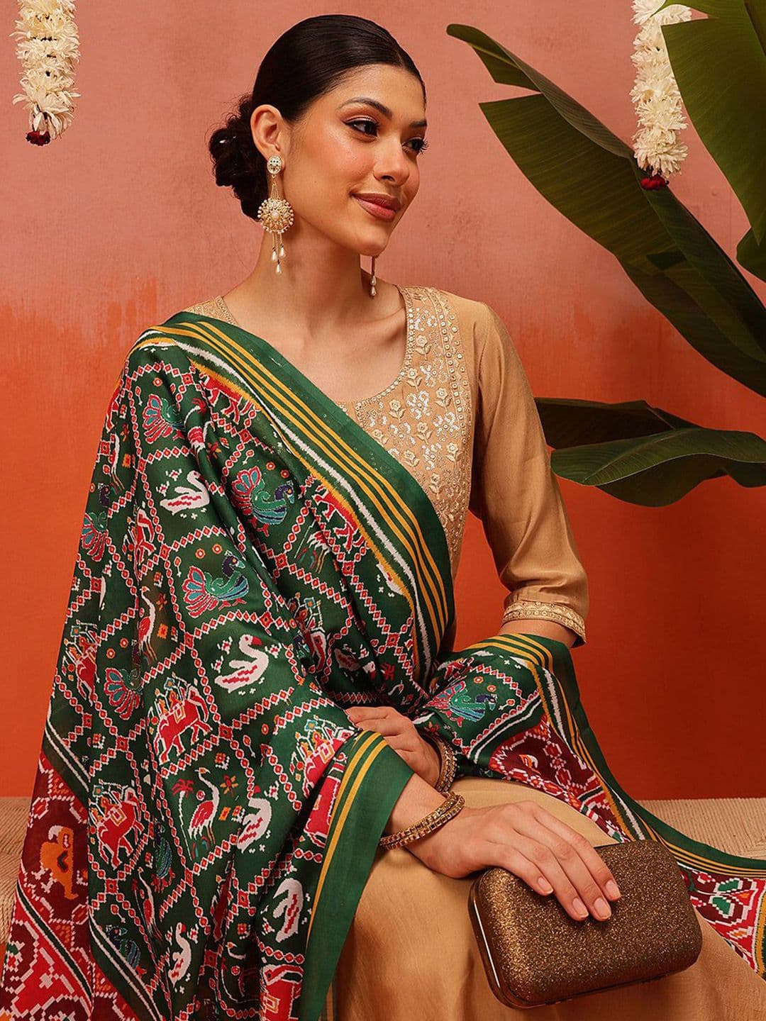 Silk Land Ethnic Motifs Printed Ikat Patola Mul Cotton Dupatta - view 1