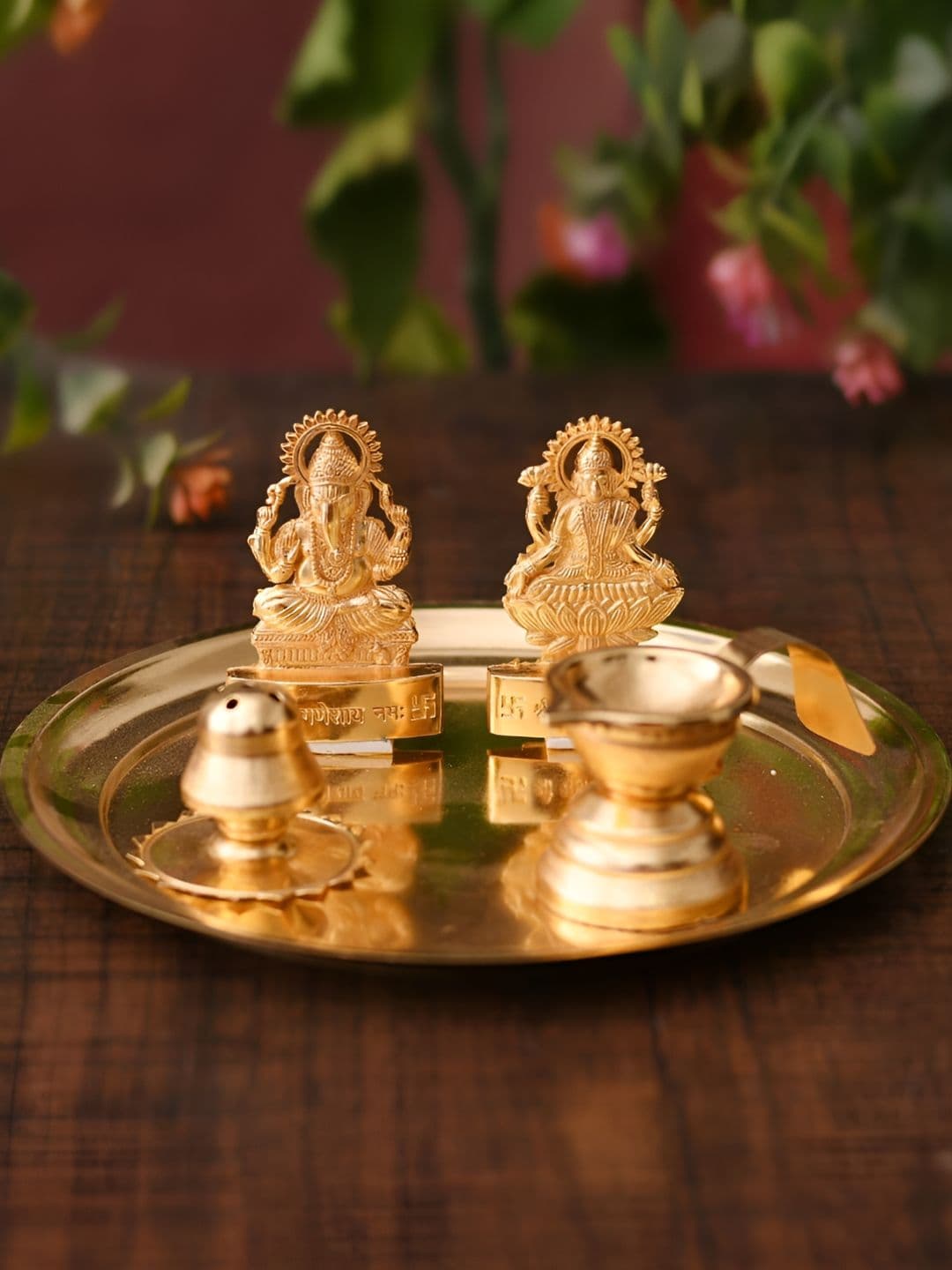 CraftVatika Gold Toned 5 Pieces Glossy Pooja Thali - view 1