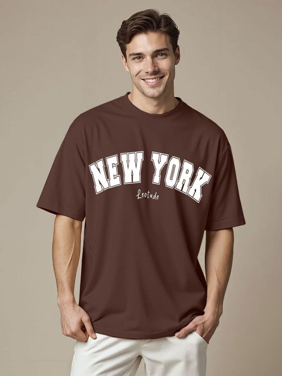 Leotude Men Typography Printed Round Neck Oversized T-shirt - view 1