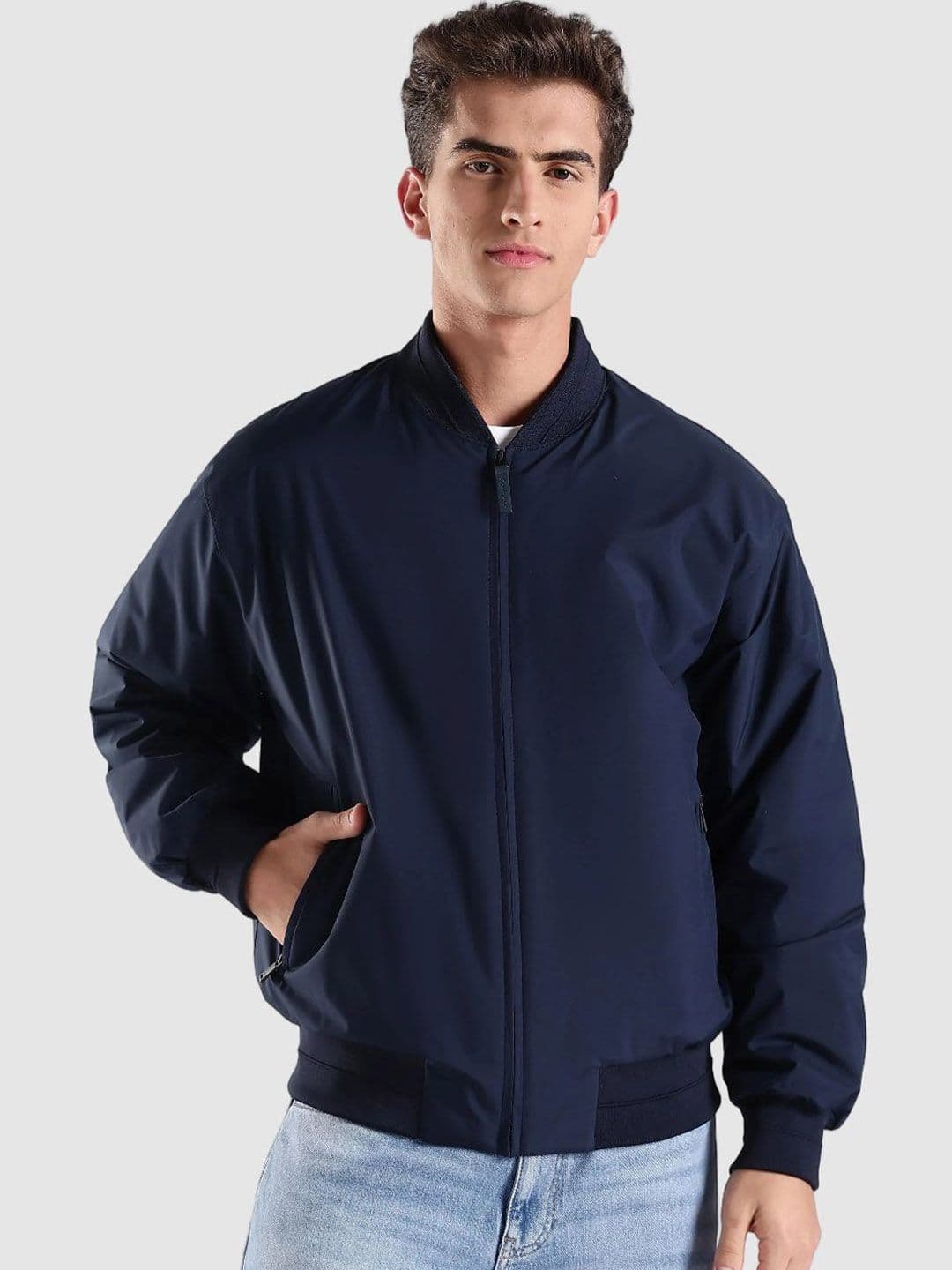 Calvin Klein Jeans Men Stand Collar Solid Windcheater Bomber Jacket - view 1