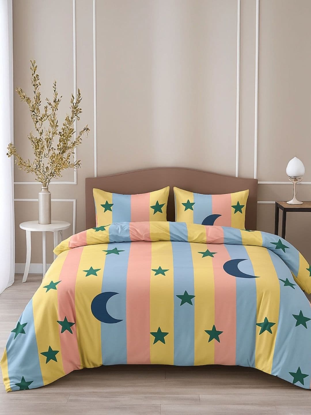 INDHOME LIFE Kids Blue & Yellow Striped Cotton 220 TC Queen Bedsheet Set 2.28 x 2.28 m - view 1