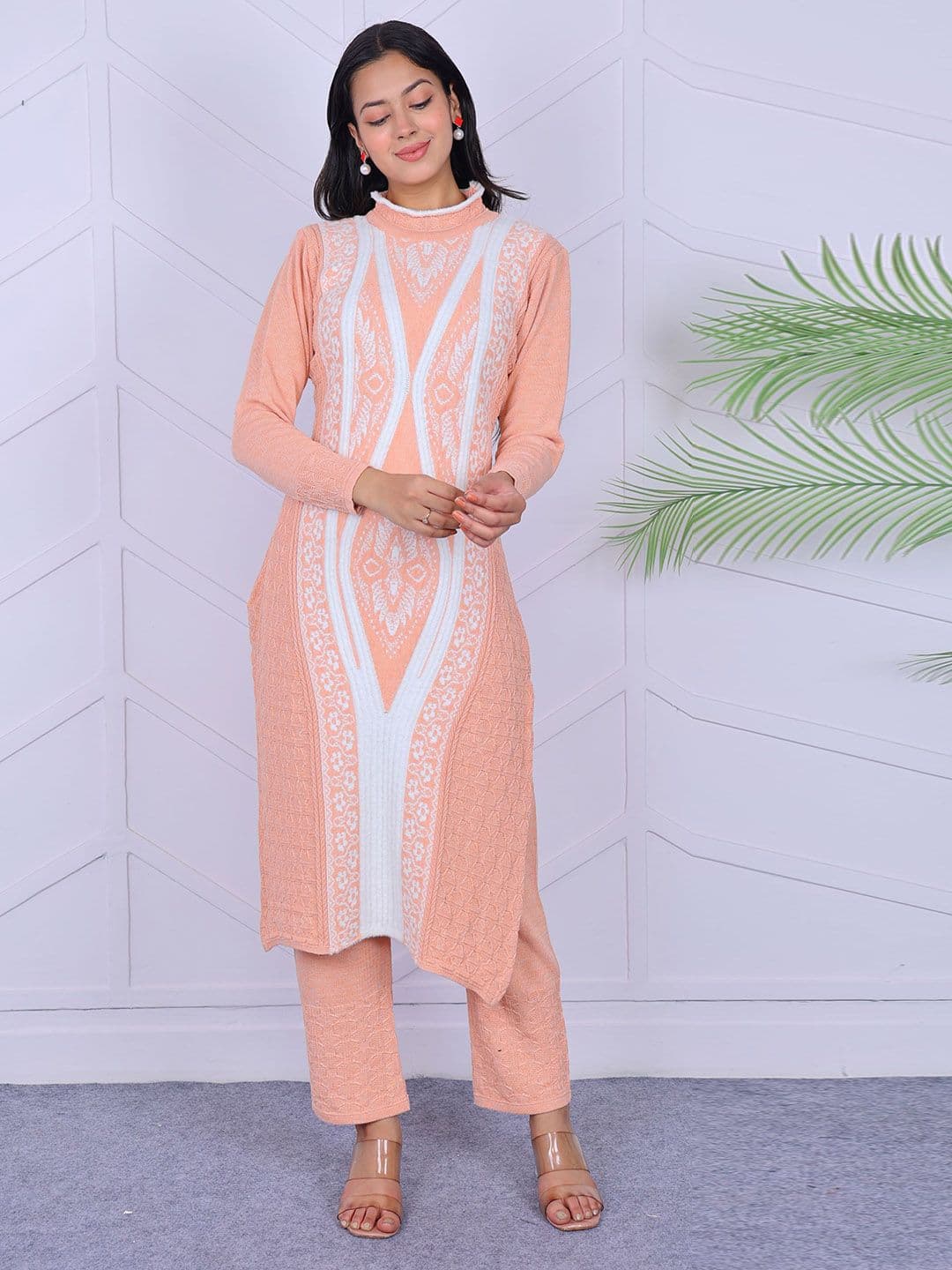 KNITZY Women Ethnic Motifs Embroidered Regular Pure Wool Kurta with Pyjamas - view 1