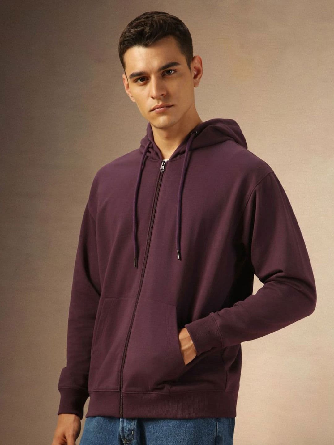 The Roadster Lifestyle Co Men Solid Hooded Regular Front-Open Sweatshirts - view 1