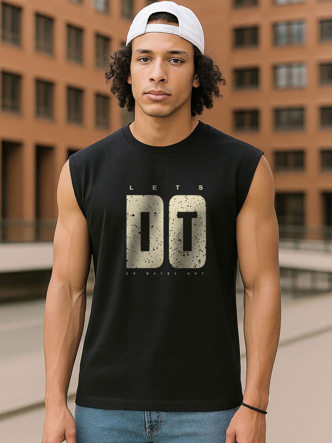Bewakoof Men's Jet Black Just Do It Typography Oversized Vest - view 1