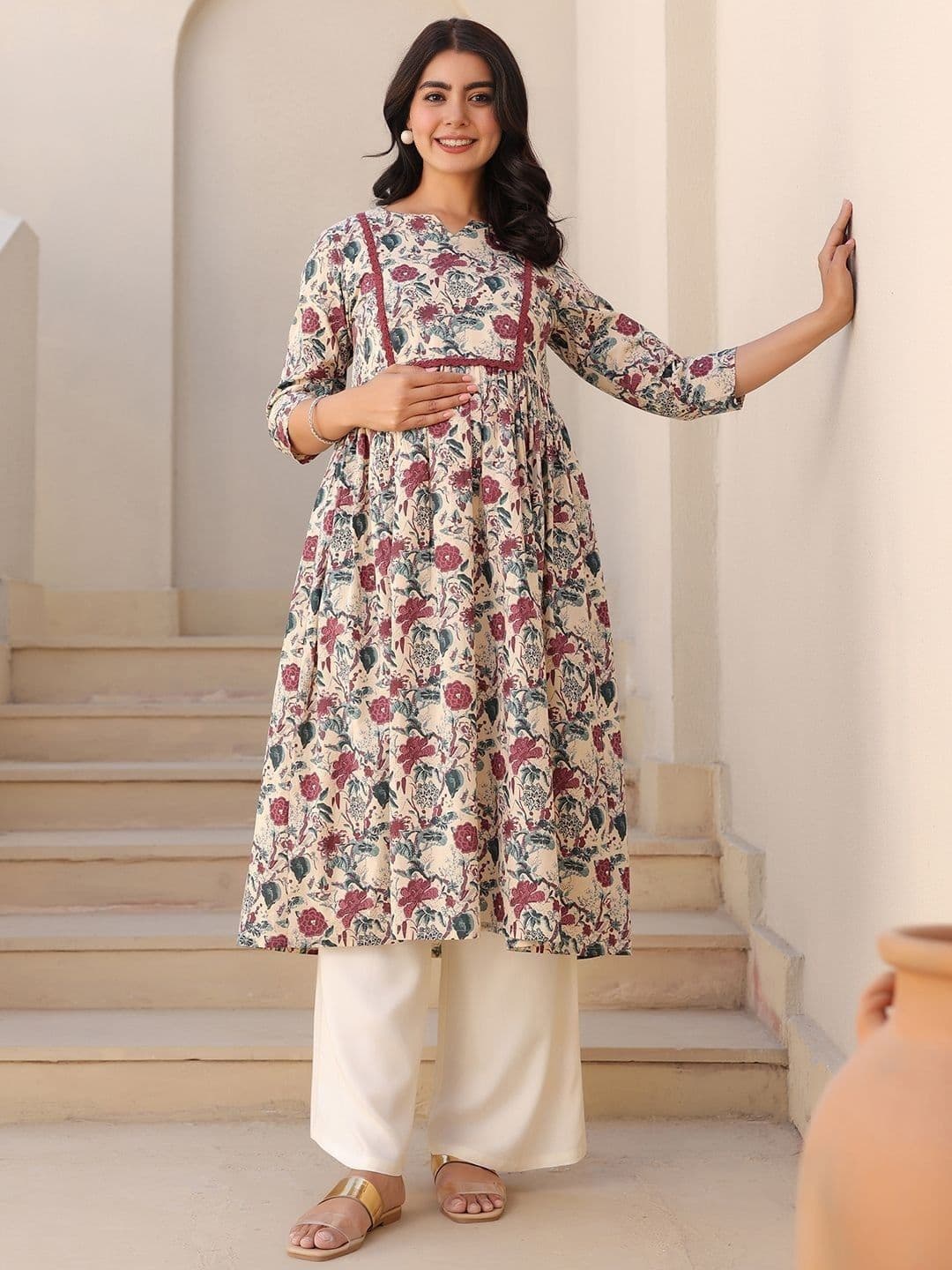 SKY FAB Women Ethnic Motifs Printed Maternity Cotton Kurta - view 1