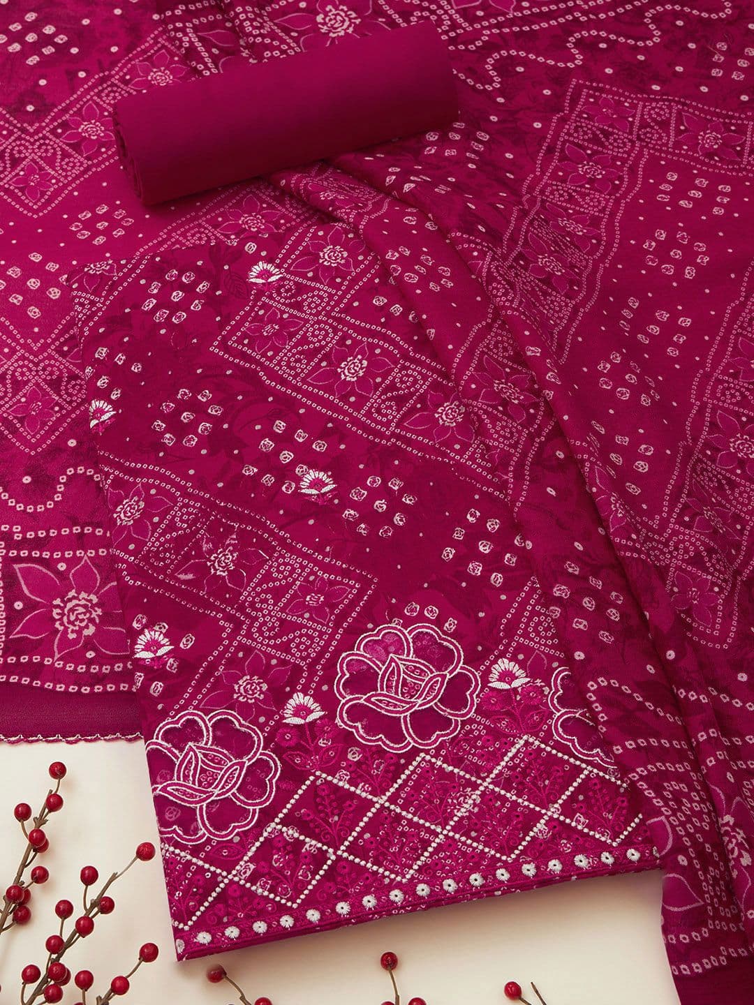 Soch Bandhani Printed Sequinned Unstitched Dress Material - view 1