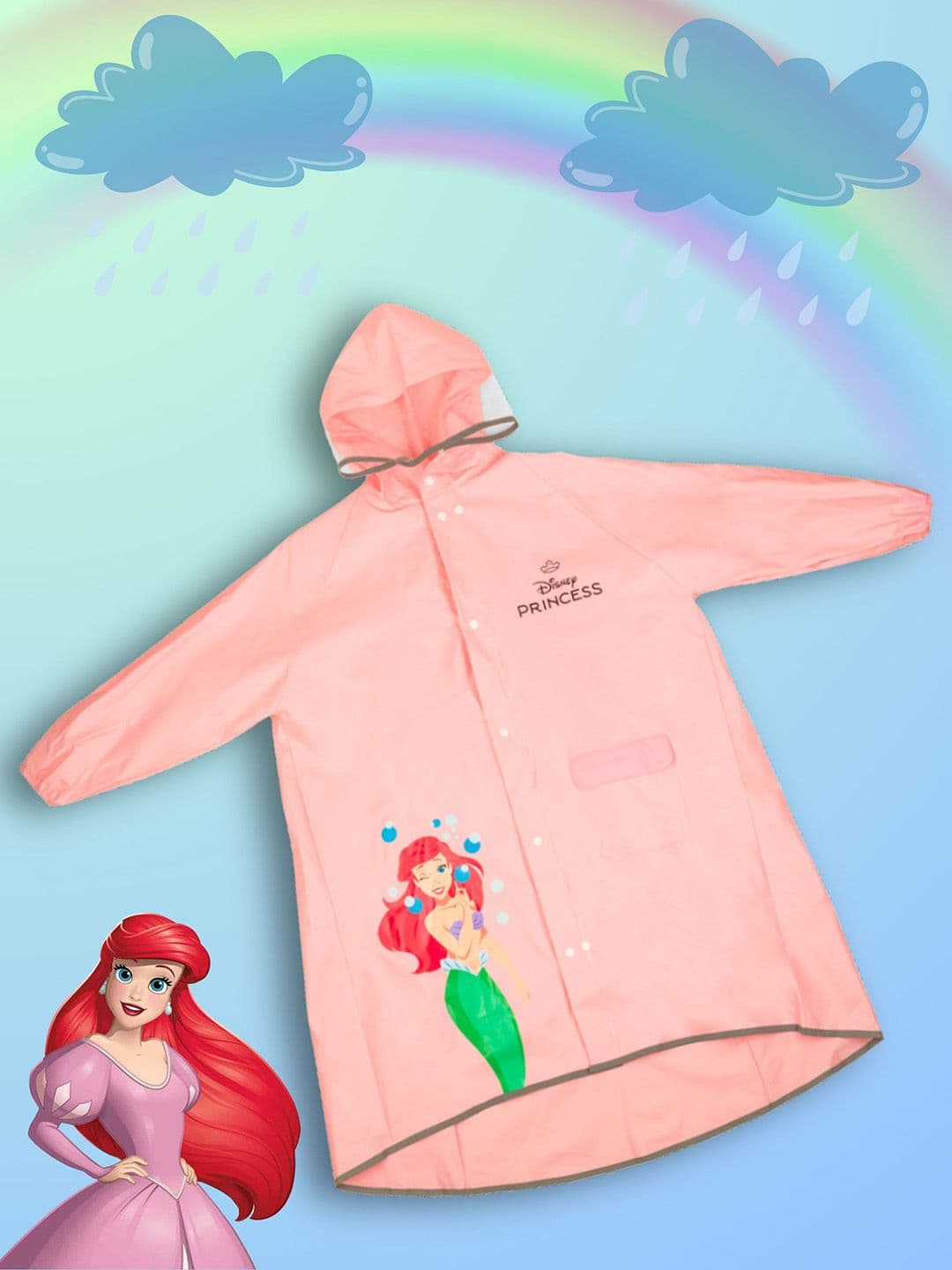Yellow Bee Girls Disney Princess Printed Hooded Rain Jacket - view 1