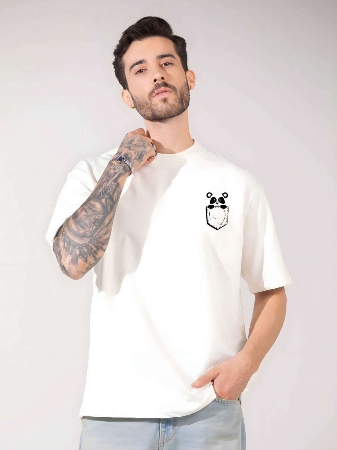 KAIDO Graphic Printed Round Neck Drop-Shoulder Sleeves Cotton Oversized T-shirt - view 1