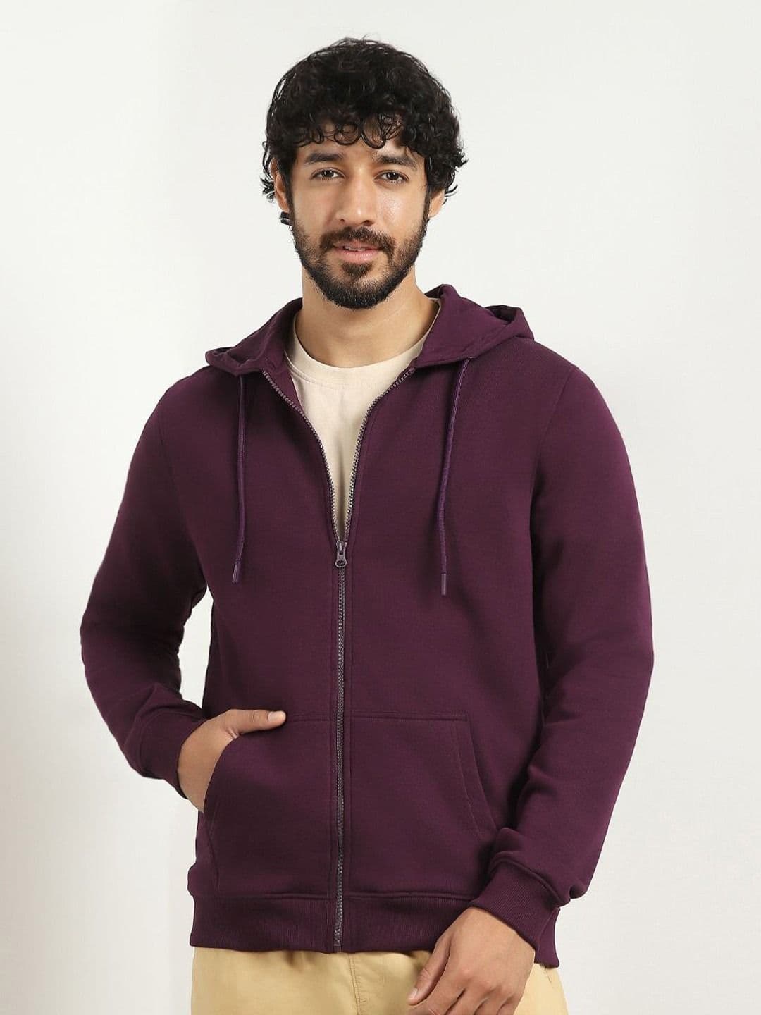 The Roadster Lifestyle Co. Men Solid Full Sleeve Casual Zipper Hoodie Sweatshirts - view 1