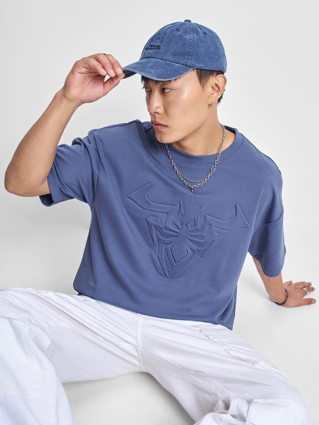 HIGHLANDER Men Spider-Man Self Design Round Neck Oversized T-shirt - view 1