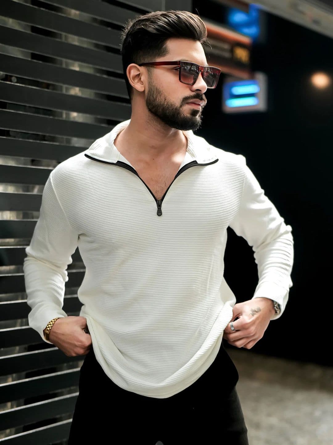 Kasendra Men Self Design V-Neck Cotton T-shirt - view 1