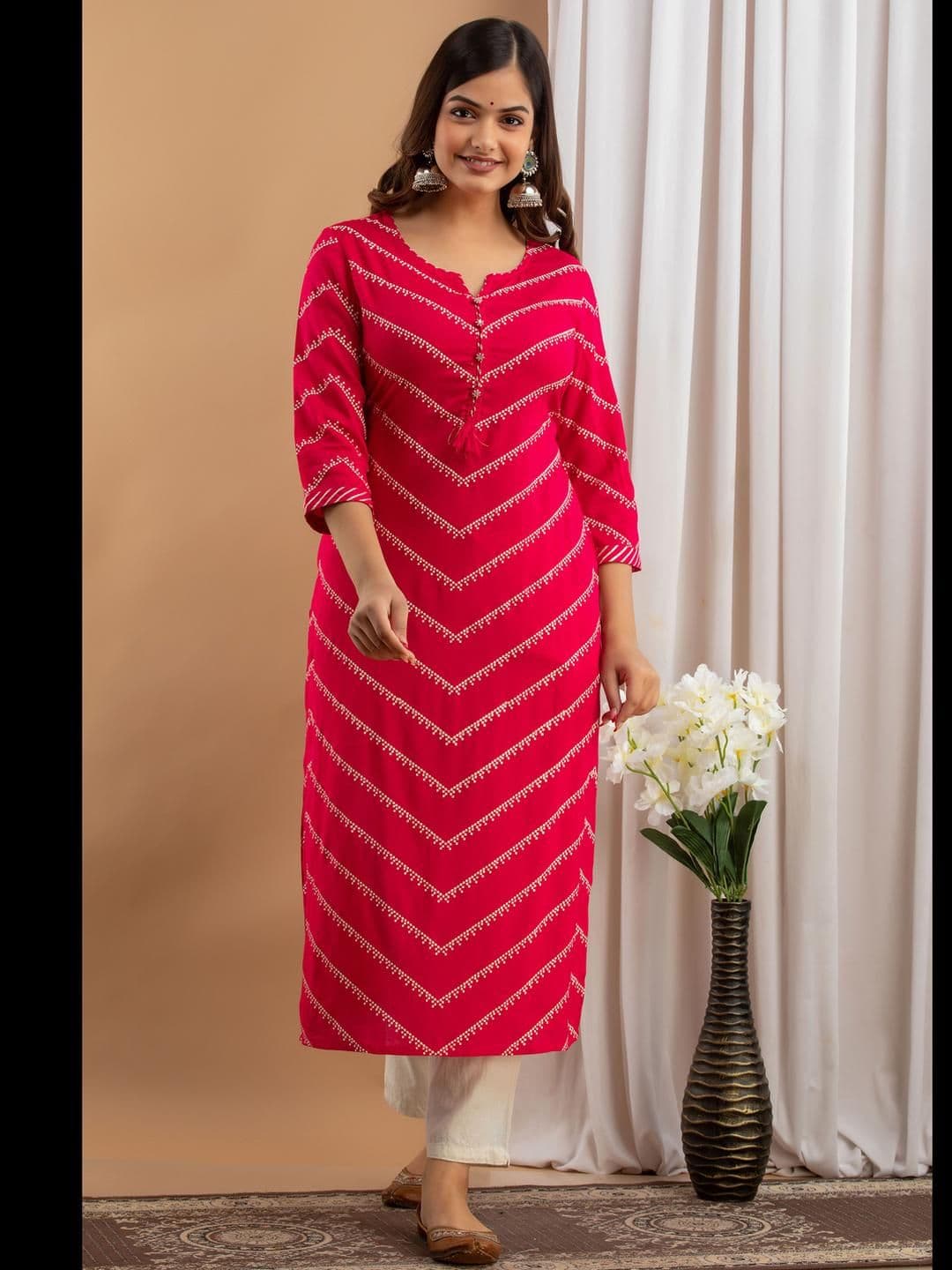 AREEH Women Pink Viscose Rayon Kurtas - view 1