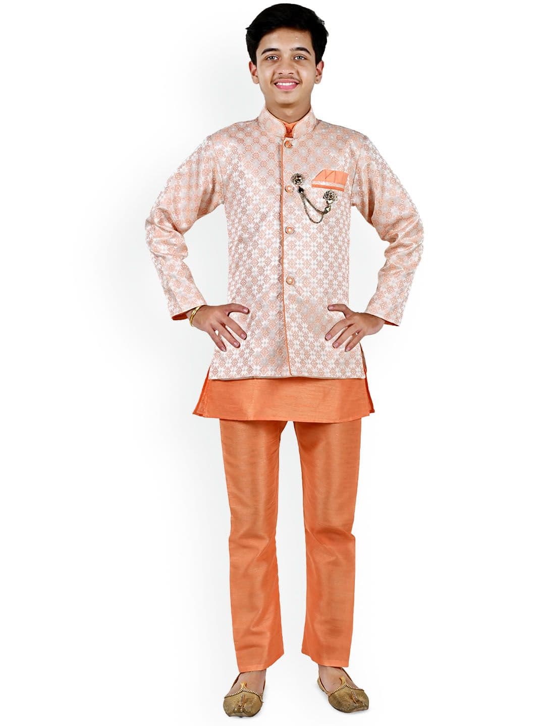 Sangria Boys Geometric Jacquard Sherwani Set - view 1