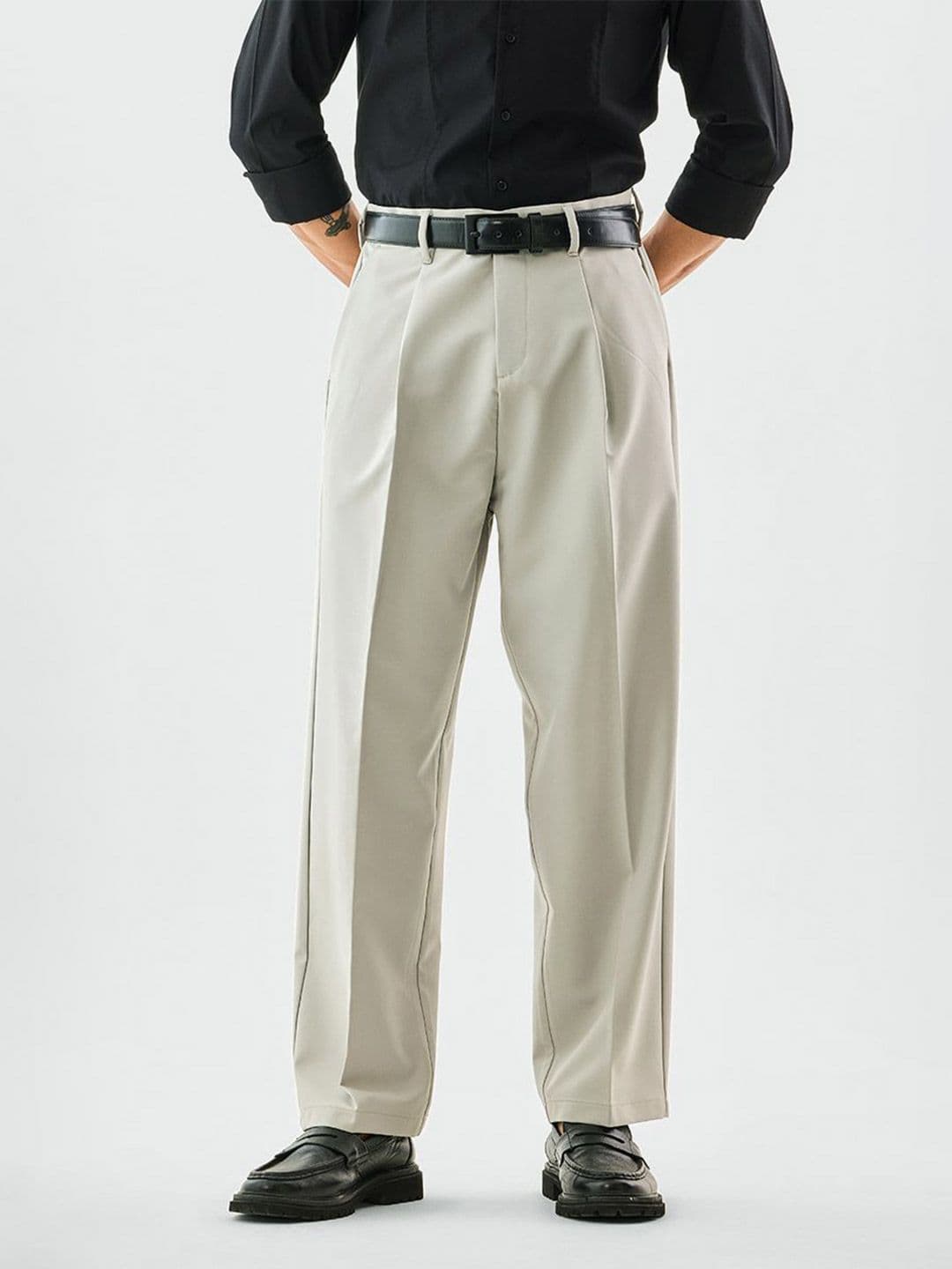 Snitch Men Green Pleated Mid-Rise Baggy Trouser - view 1