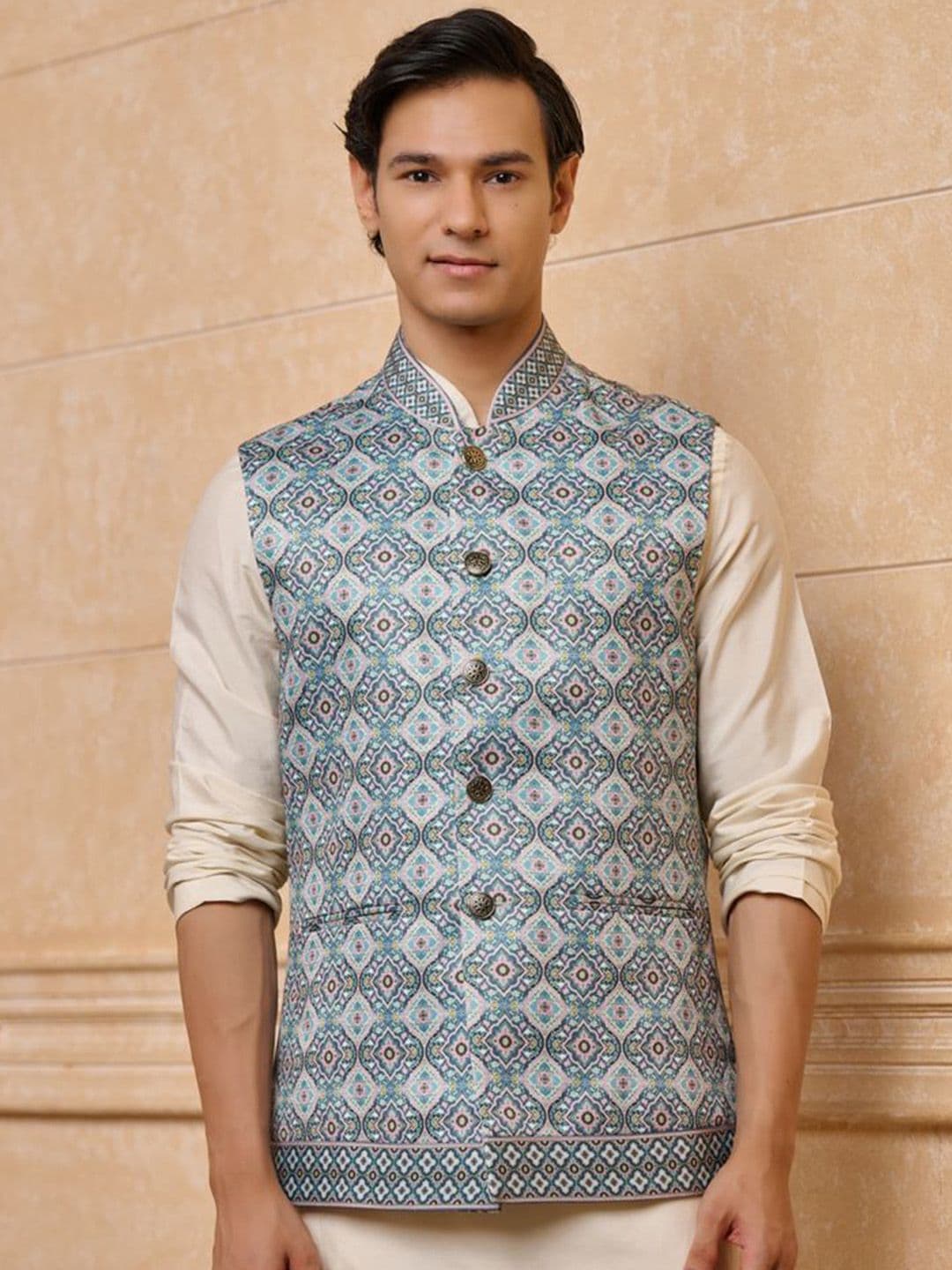 Tasva Printed Woven Nehru Jacket - view 1