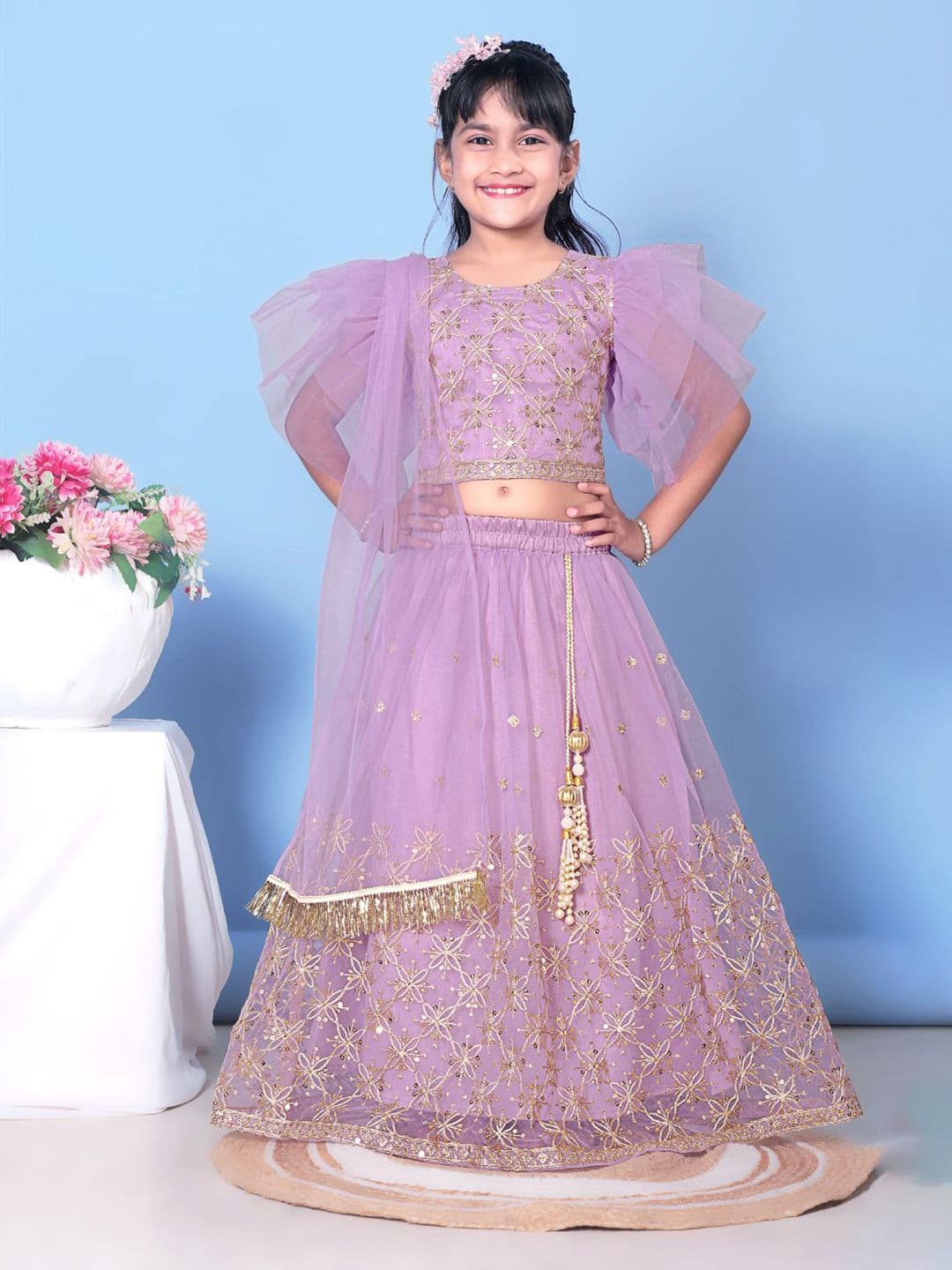 BAESD Girls Floral Embroidered Sequinned Ready to Wear Lehenga & Blouse With Dupatta - view 1