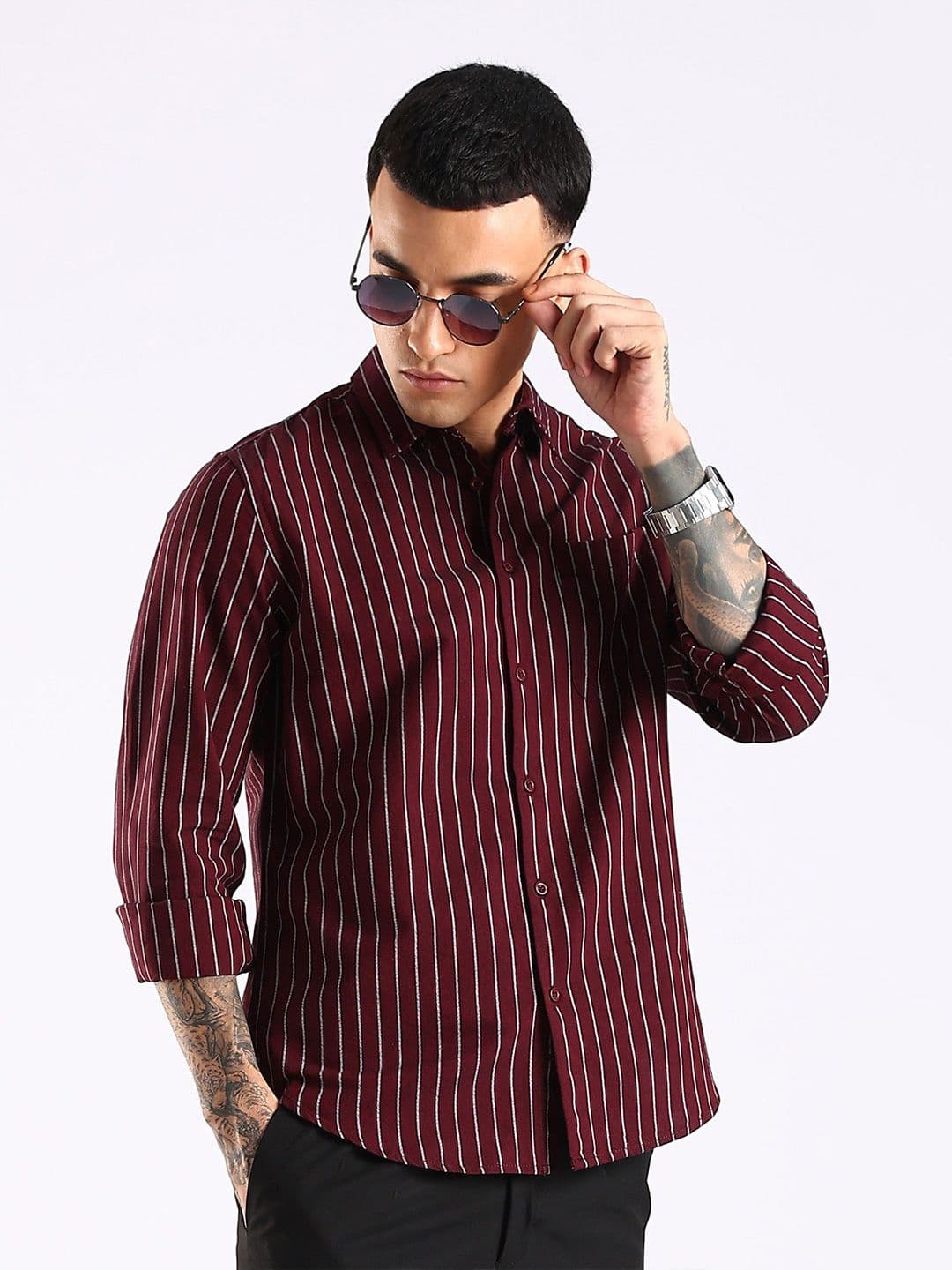 HERE&NOW Men Slim Fit Vertical Striped Button-Down Collar Cotton Casual Shirt - view 1