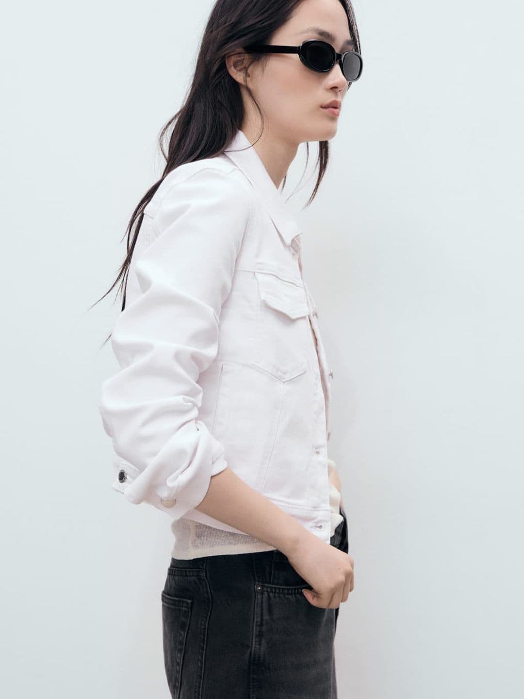 MANGO Spread Collar Crop Denim Jacket - view 1