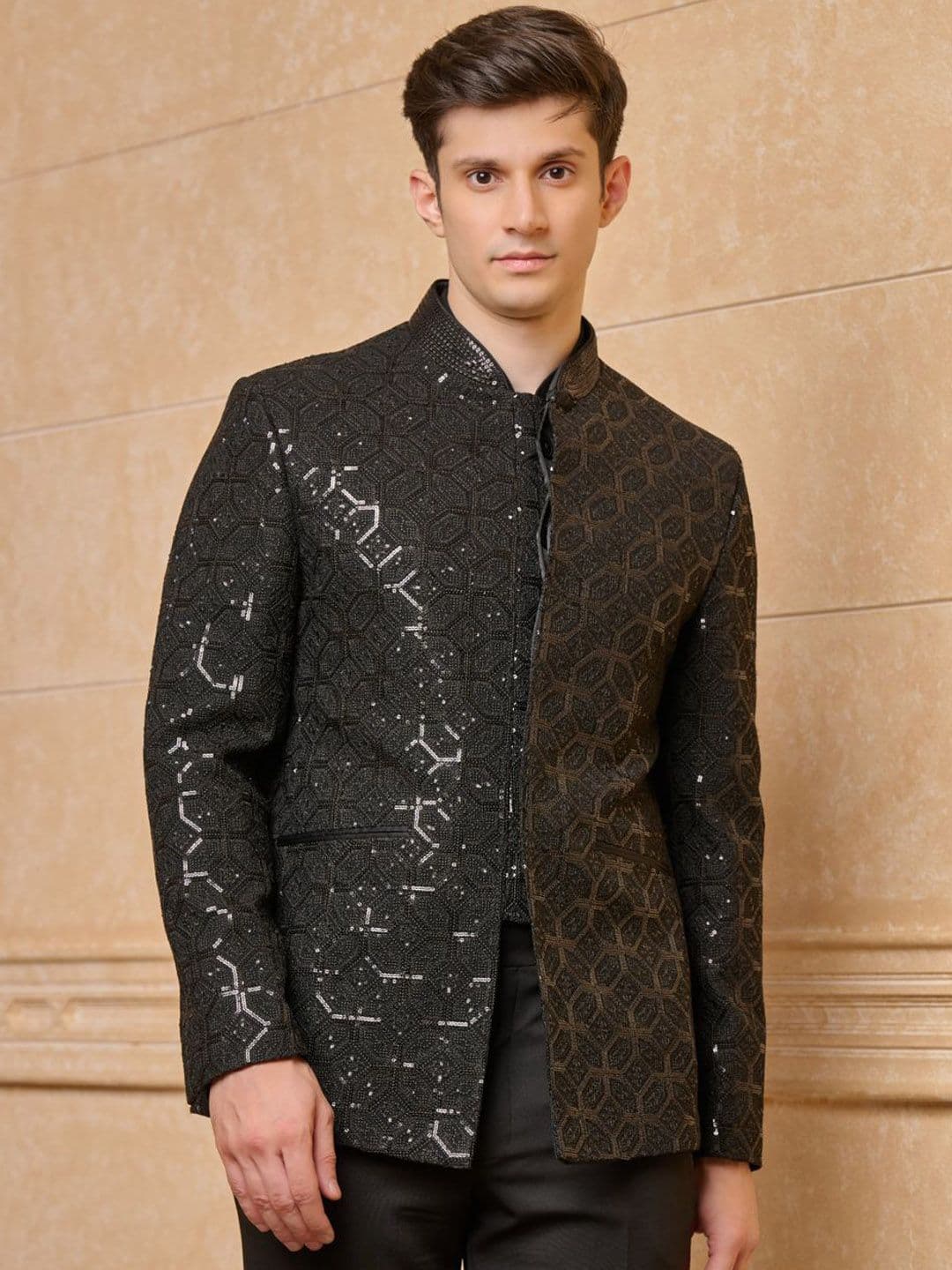 Tasva Black Georgette Embroidered Bandhgala - view 1