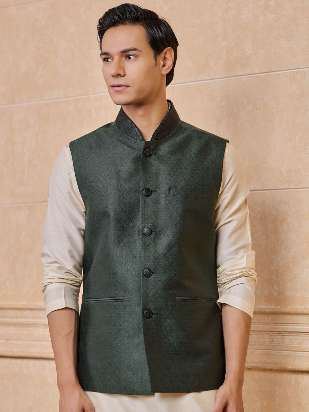 Tasva Woven Designed Brocade Nehru Jacket - view 1