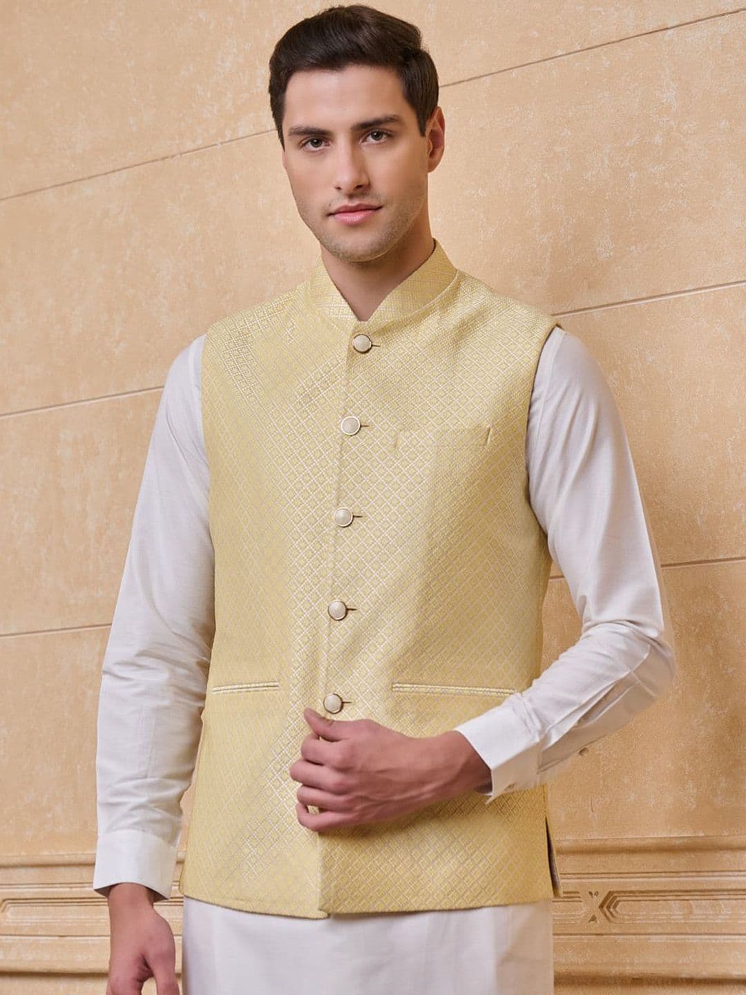 Tasva Woven Designed Brocade Woven Nehru Jacket - view 1