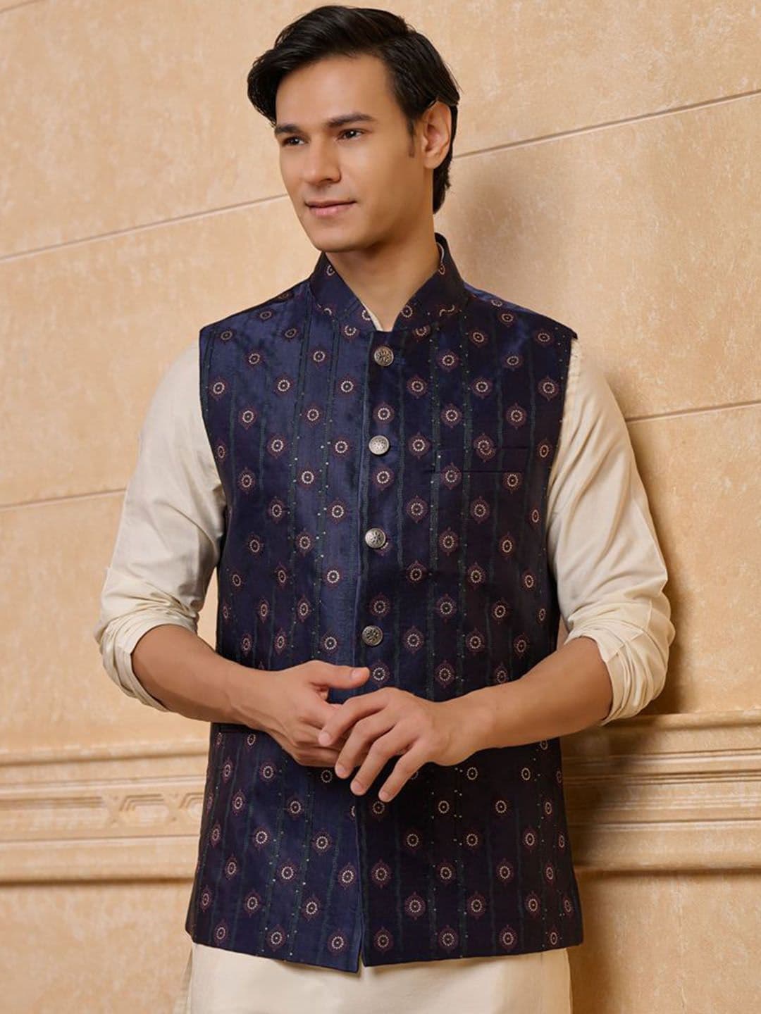 Tasva Printed Jacquard Woven Nehru Jacket - view 1