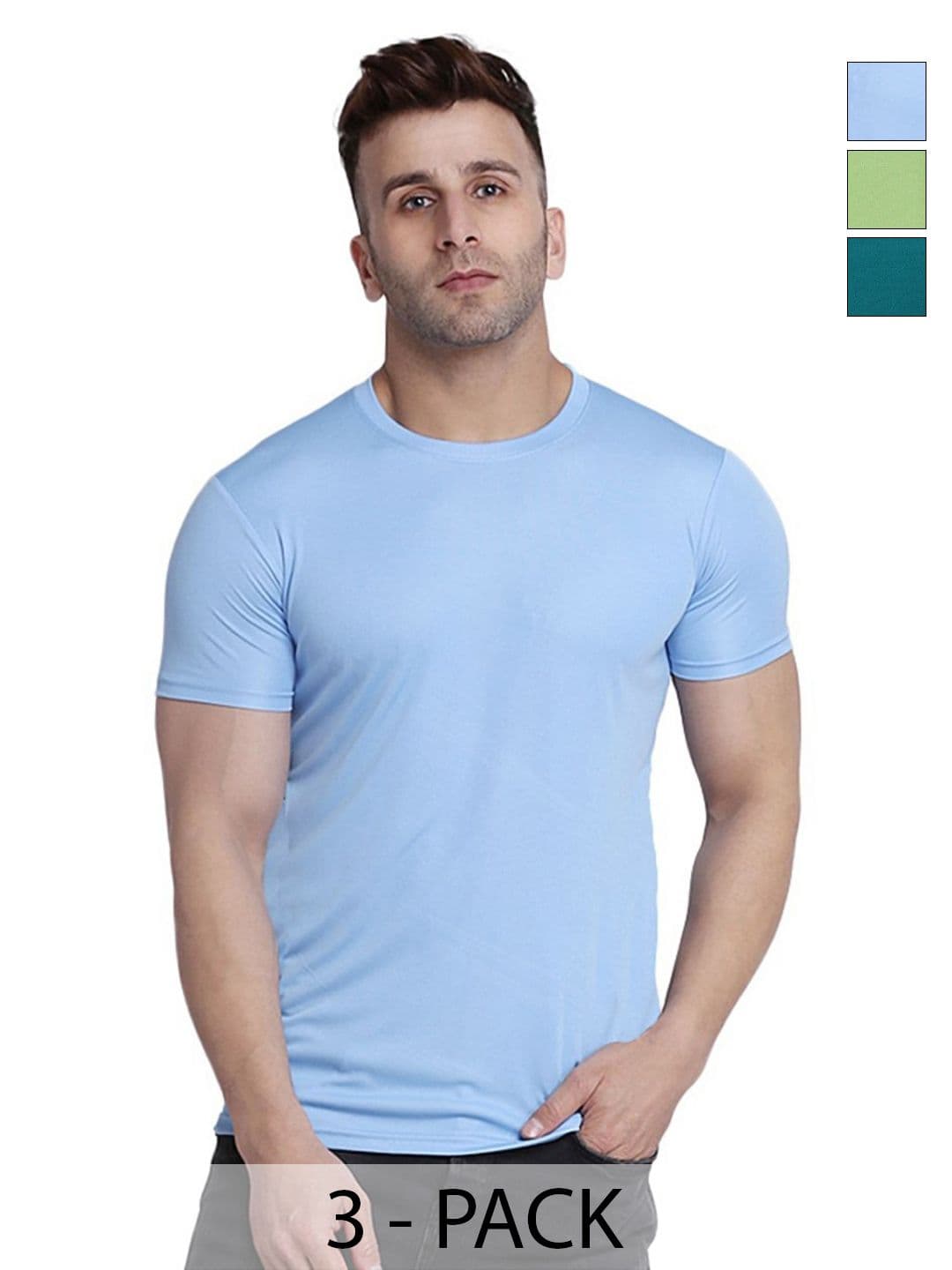 TQH Men Pack of 3 Dry Fit Solid Round Neck Slim Fit T-shirts - view 1