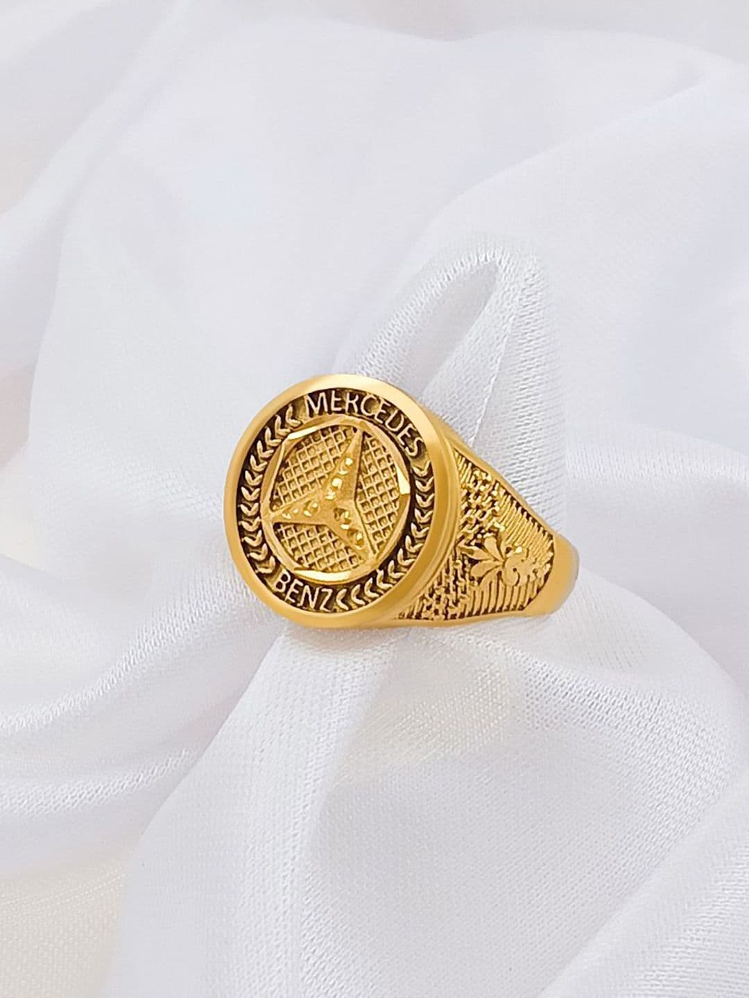 Saizen Men Gold Plated & Mercedes Benz Logo Finger Ring - view 1
