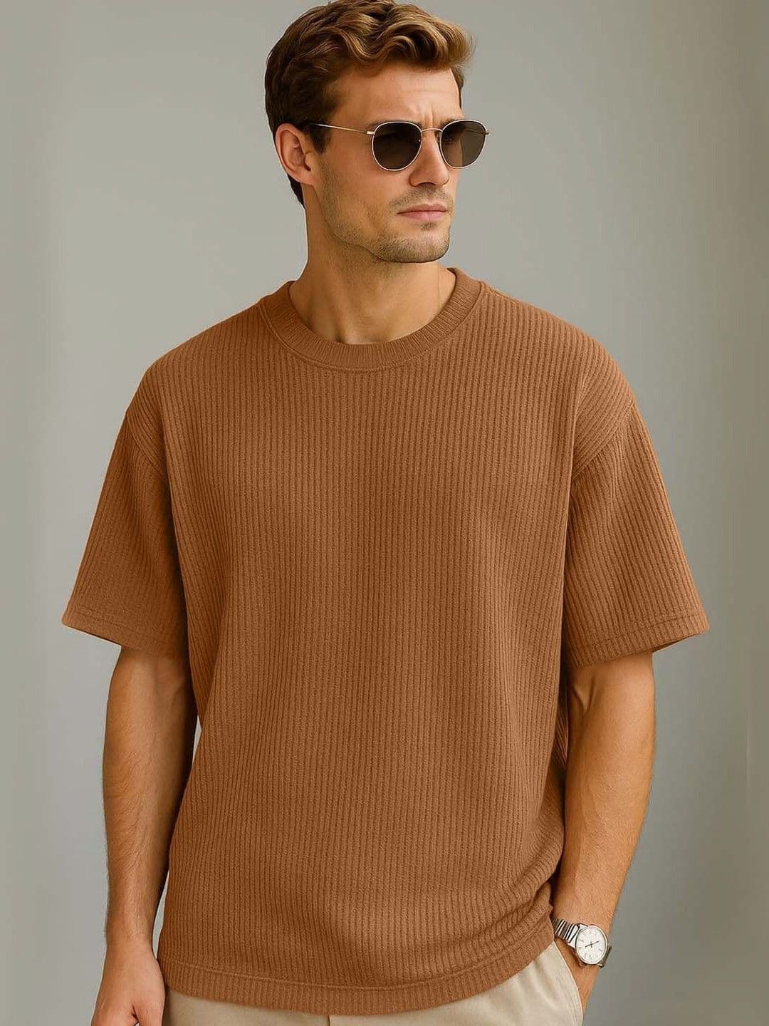 Organic Chics Camel Brown Relaxed Fit Round Neck T-shirt - view 1